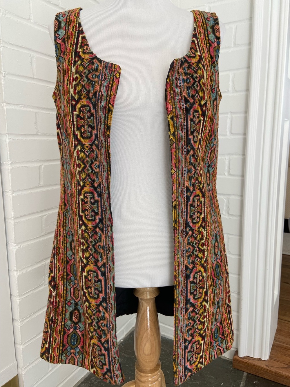 Handmade Old Style Tapestry Boho-Hippie Multicolor Woven Open Front Vest